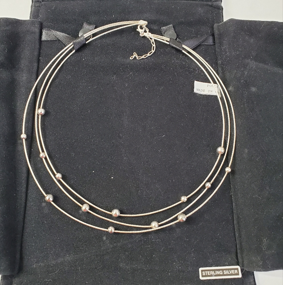 Sterling Silver 925 Bead Multi Strand Station Necklace